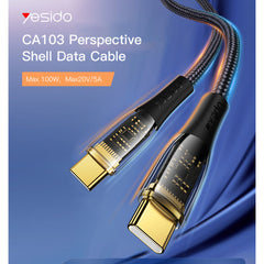 CA103 100W (20V/5A) Type-C to Type-C Nylon Braided Data Cable Fast Charging For Mobile Phone