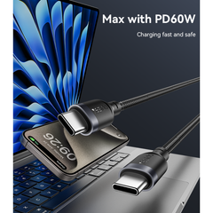 CA194 3M PD 60W Fast Charging Type-C To Type-C Max With 480Mbps Data Transfer Braided Data Cable