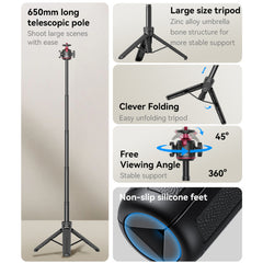 SF26 65cm Long Large Size Chassis Aluminum Alloy Pole Ball Head Telescopic Tripod Stand Selfie Stick
