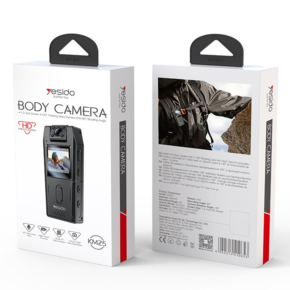 YESIDO KM25 Video Recorder 180 Degree Rotating Lens HD 1.3 Inch Screen 1080P Outdoor Cycling Hiking Camera
