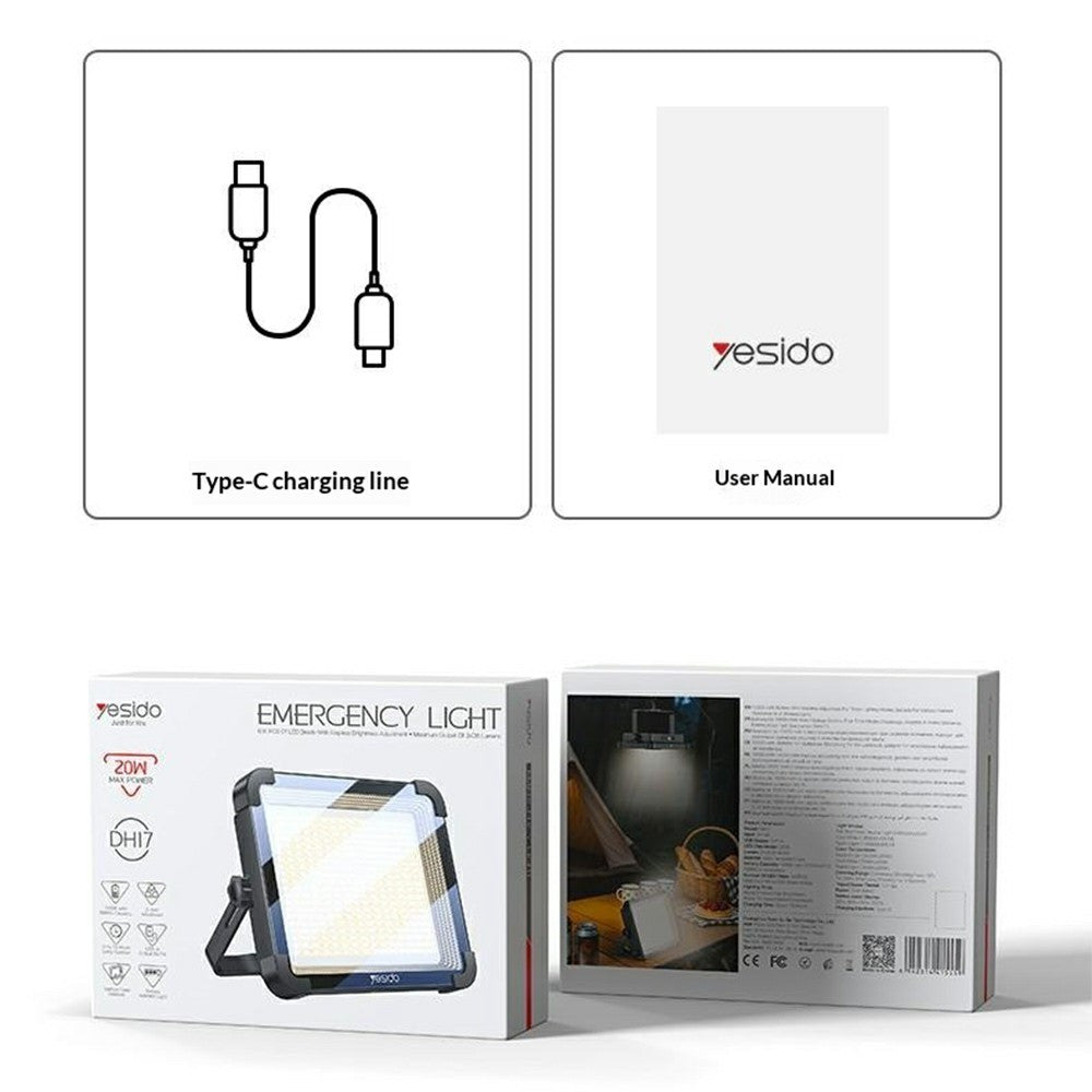 YESIDO DH17 Outdoor Floodlight Emergency Light 600 LED Fill Light 10000mAh Battery for Camping / Fishing - Black