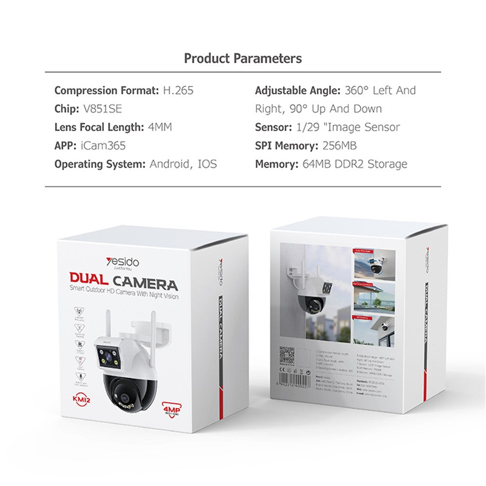 YESIDO KM12 Dual Lens 400W HD Surveillance Camera 360 Degree Wireless WiFi 2.4G Camera Support Two-Way Voice