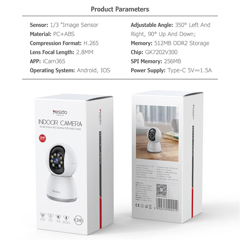 YESIDO KM11 300W Ultra HD WiFi 2.4G Home Camera Two-Way Voice Surveillance Camera
