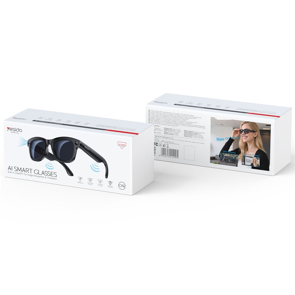 YESIDO IO42 IP67 Waterproof Smart AI Glasses with HD Camera Multi Language Support Dual Mic Noise Cancellation Ergonomic