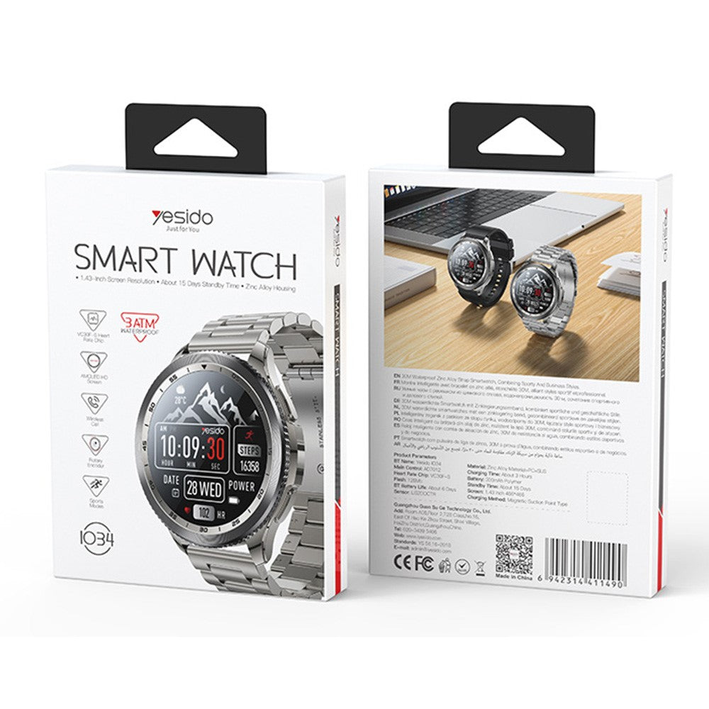 YESIDO IO34 AMOLED Display Metal Smart Watch Fitness Tracker Heart Rate Monitoring Sport Watch