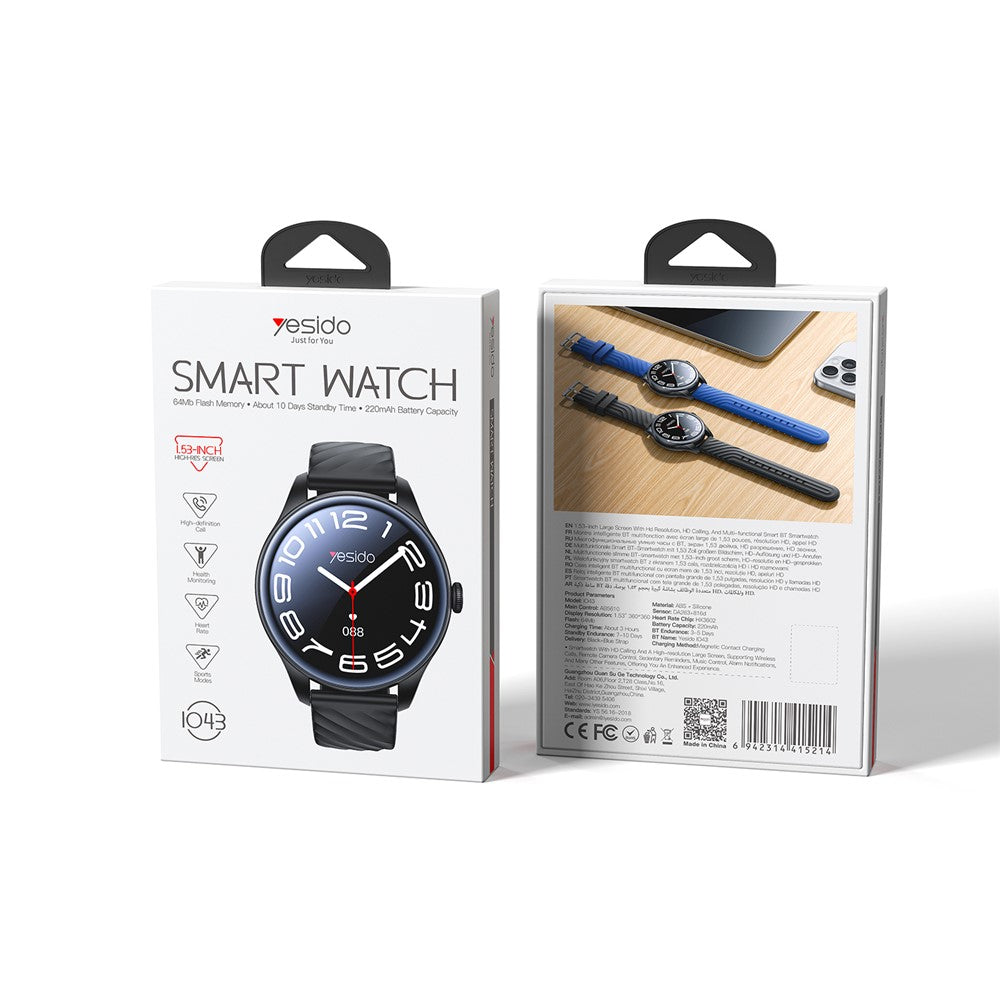 YESIDO IO43 Smart Watch 1.53 Inch HD Display Health Tracker with Heart Rate Monitor / Call Function / Music Control