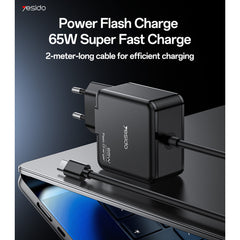 YC75 2M Length Cable Type-C Output 65W Fast Charger EU Standard Laptop Adapter Charger