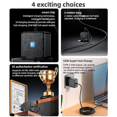 YC75 2M Length Cable Type-C Output 65W Fast Charger EU Standard Laptop Adapter Charger