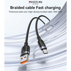 CA132C 1.2 Meter 18W Fast Charging USB to Type-C Aluminum Alloy Braided Data Cable