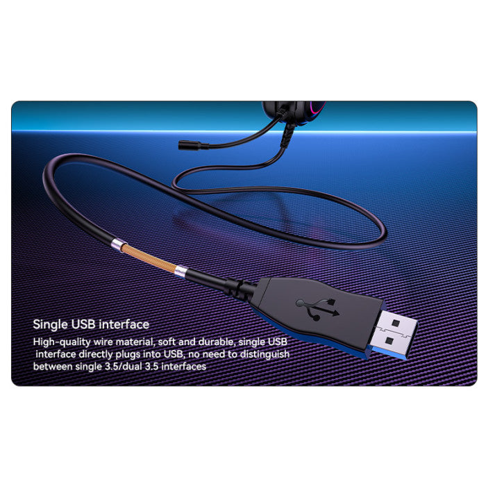 EK05 HD Microphone 3D Stereo Acoustics USB Interface RGB Gaming Wired Headset Wired Earphone