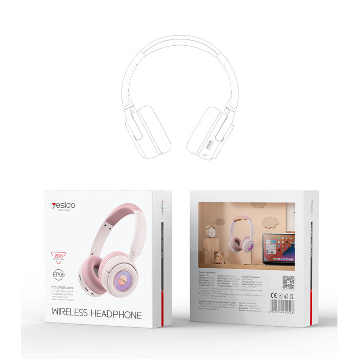 EP06 BT5.3 Colorful RGB Lighting Effects Telescopic Arm Noise-cancelling BT Headphones