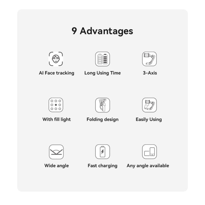 SF21 Face Tracking With Camera Powerful Battery Built-in Extra Fill Light 3-Axis Gimbal Stabilizer