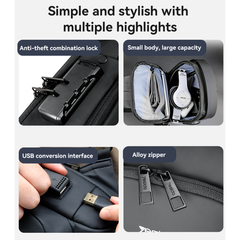 WB46 Large Capacity USB Conversion Interface Wirh Combination Lock Casual Business Crossbody Bag