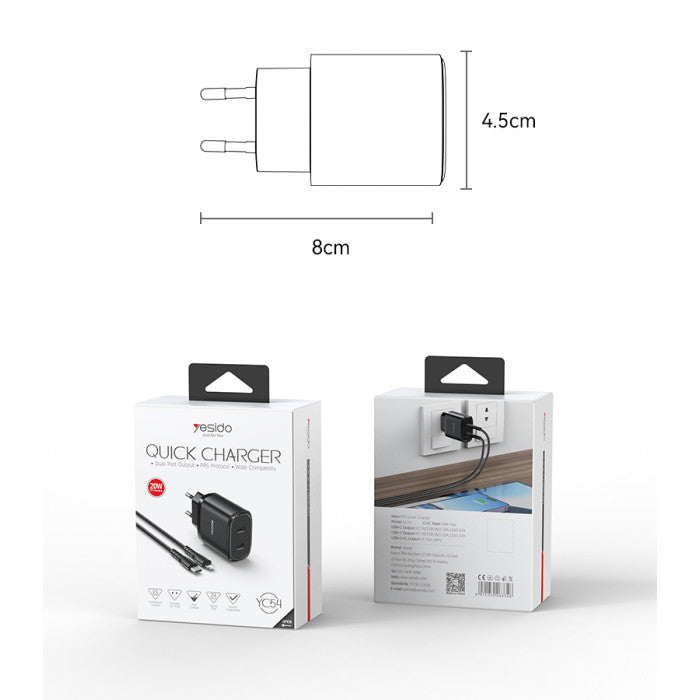 YC54 20W Fast Charging Home Charger(Type-C+Type-C)