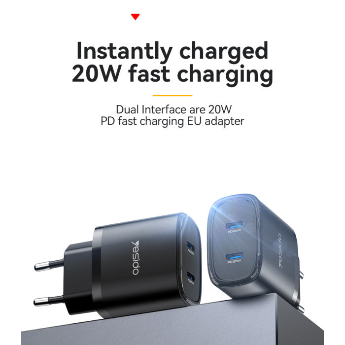 YC54 20W Fast Charging Home Charger(Type-C+Type-C)