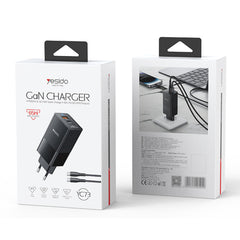 YC73 65W Fast Charging USB & Type-C Dual Ports PC Fireproof GaN European Specification Charger