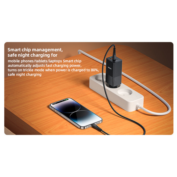 YC73 65W Fast Charging USB & Type-C Dual Ports PC Fireproof GaN European Specification Charger