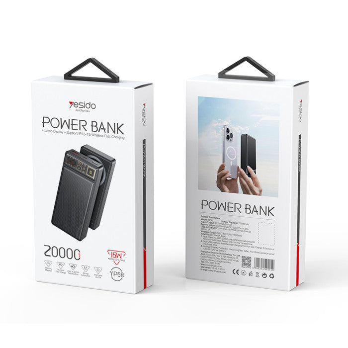 YP58 20000mAh 15W Magnetic Wireless Fast Charging Transparent Power Status Indicator Power Bank
