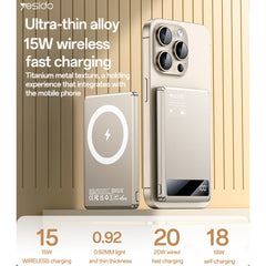 YP66 5000mAh 15W Wireless Fast Charging Digital Display Power Aluminum Alloy Magnetic Power Bank