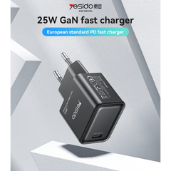 YC62 Portable 25W PD Low Temperature Fast Charging European Standard GaN Fast Charger